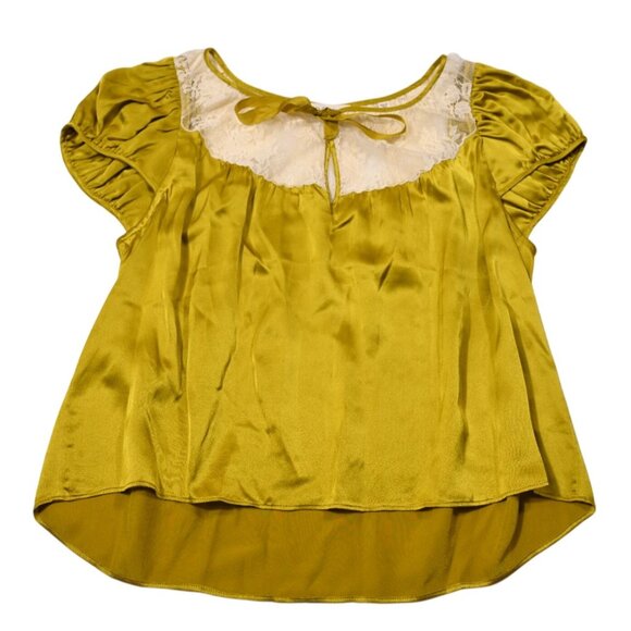 Doen Camri Corded Lace-Trimmed Silk-Satin Top in Yellow